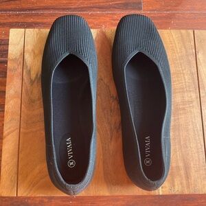 Vivaia Margot 2.0 Black Textured Square Toe V-Cut Flats Business Shoes Size 43